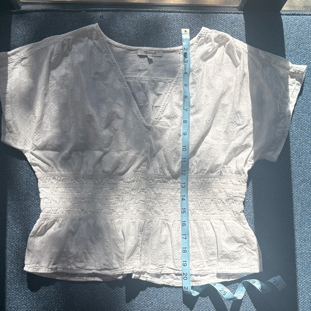Madewell: V-Neck Smocked Waist Pull-over Top, Size L, White - Picture 5 of 8